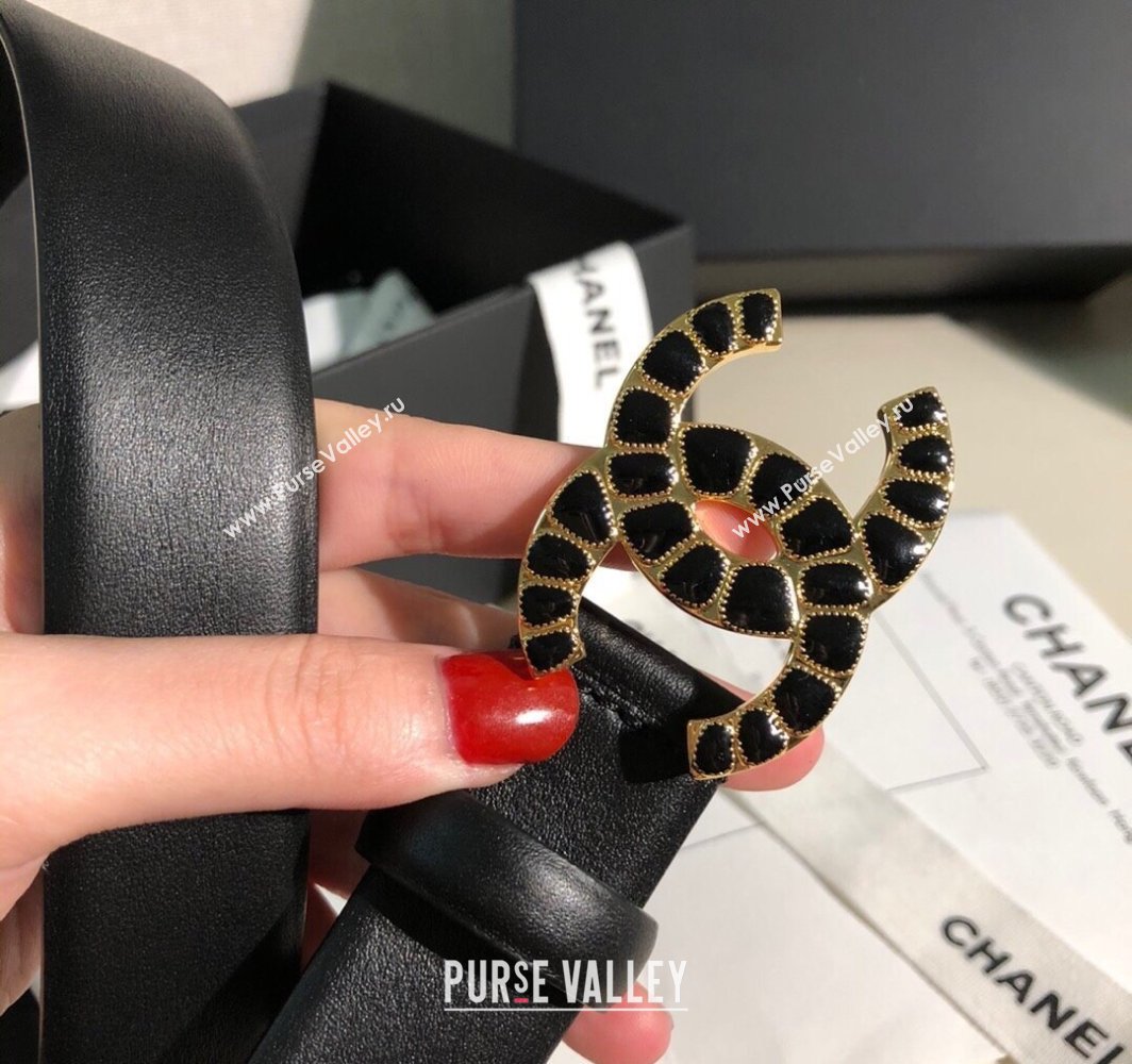 Chanel Classic Calfskin Belt 3cm with Stone CC Buckle Black 2025 0315 (99-250315044)