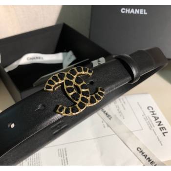 Chanel Classic Calfskin Belt 3cm with Stone CC Buckle Black 2025 0315 (99-250315044)