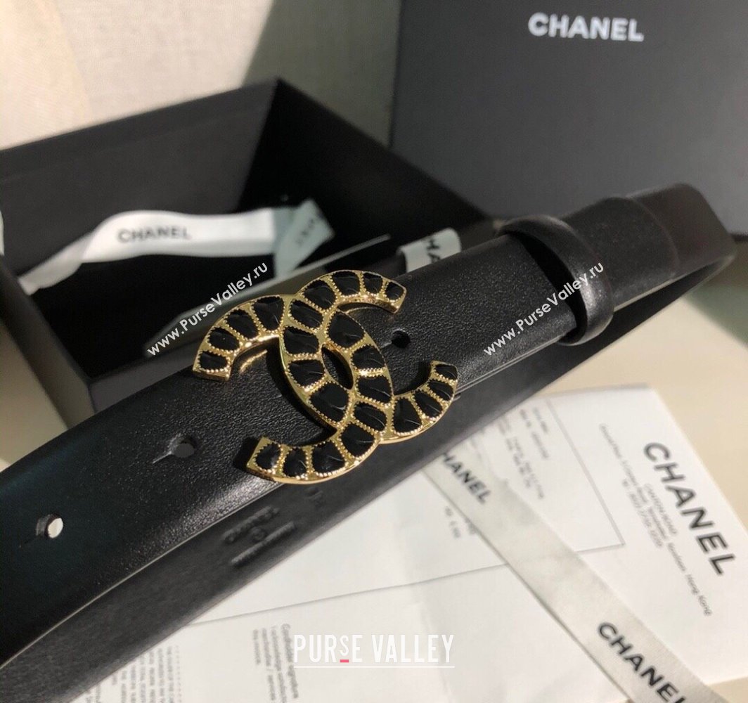 Chanel Classic Calfskin Belt 3cm with Stone CC Buckle Black 2025 0315 (99-250315044)