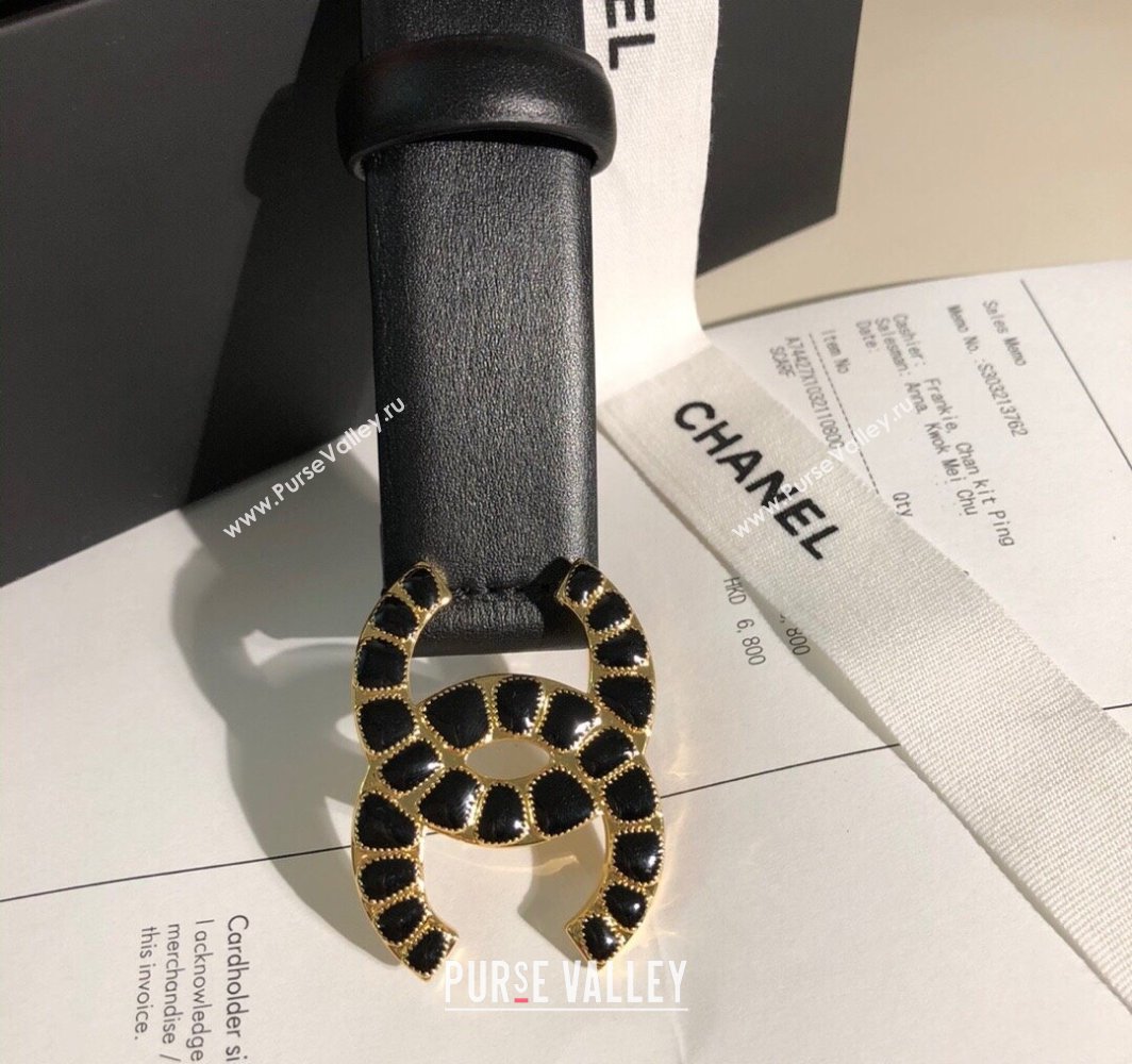 Chanel Classic Calfskin Belt 3cm with Stone CC Buckle Black 2025 0315 (99-250315044)