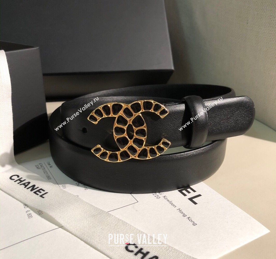 Chanel Classic Calfskin Belt 3cm with Stone CC Buckle Black 2025 0315 (99-250315044)