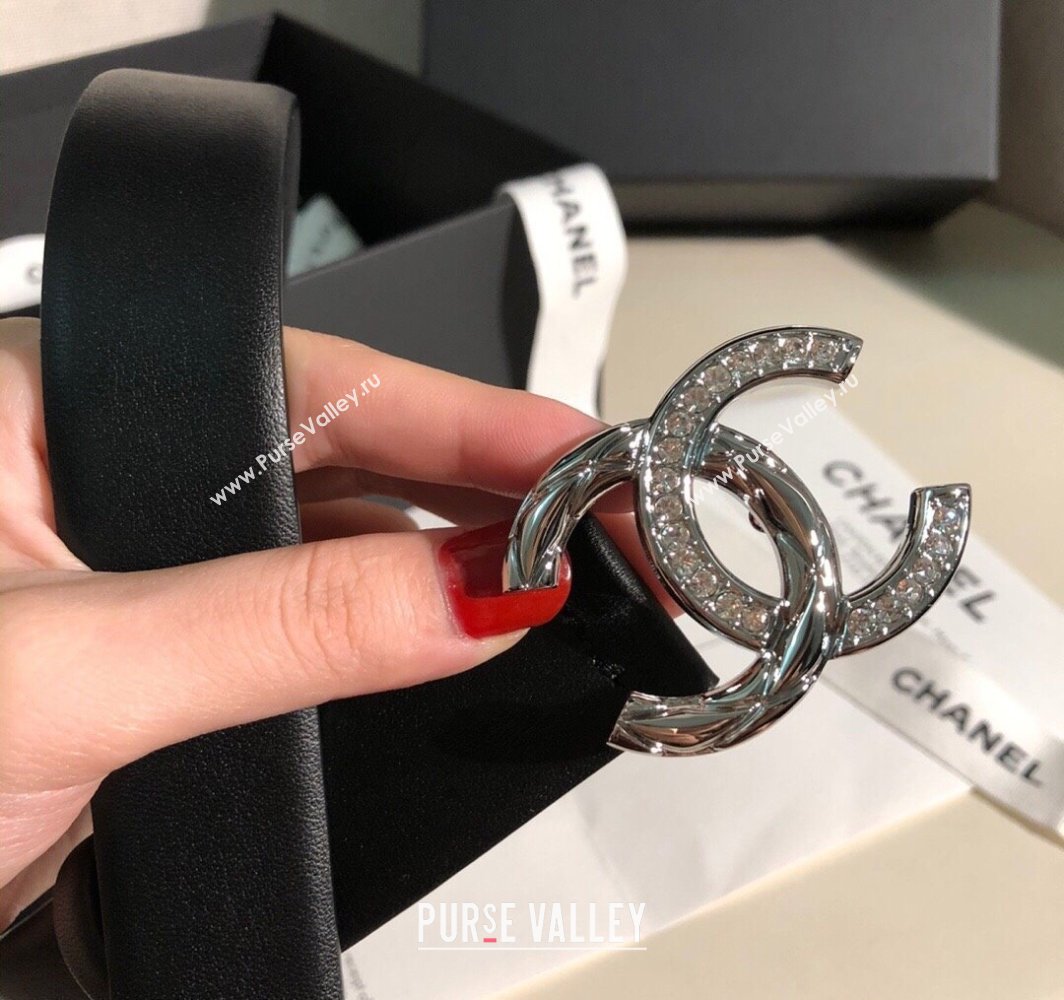 Chanel Classic Calfskin Belt 3cm with Strass CC Buckle Black/Silver 2025 0315 (99-250315047)