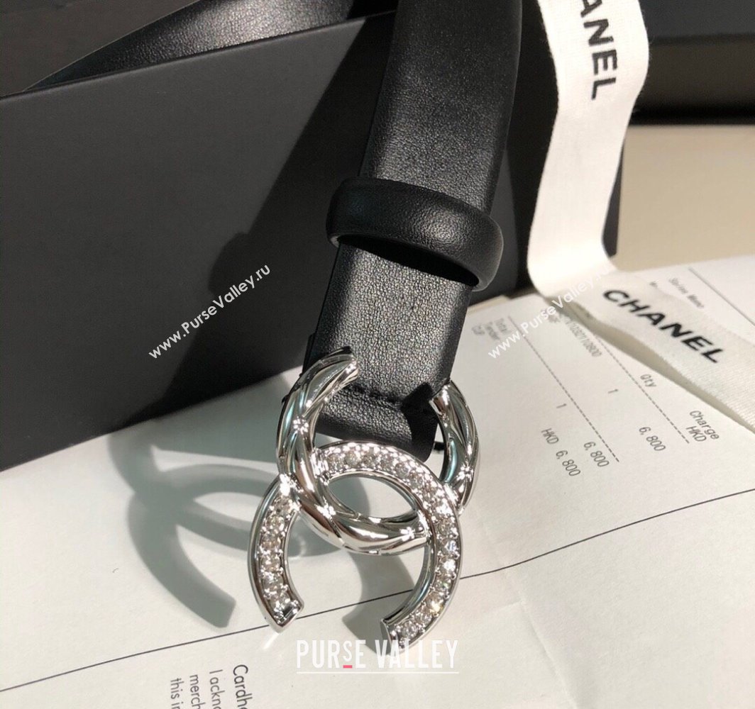 Chanel Classic Calfskin Belt 3cm with Strass CC Buckle Black/Silver 2025 0315 (99-250315047)