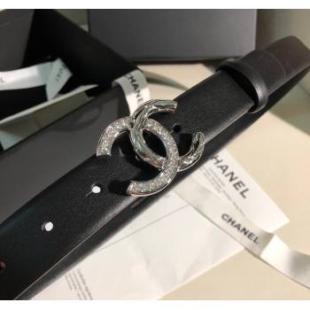 Chanel Classic Calfskin Belt 3cm with Strass CC Buckle Black/Silver 2025 0315 (99-250315047)