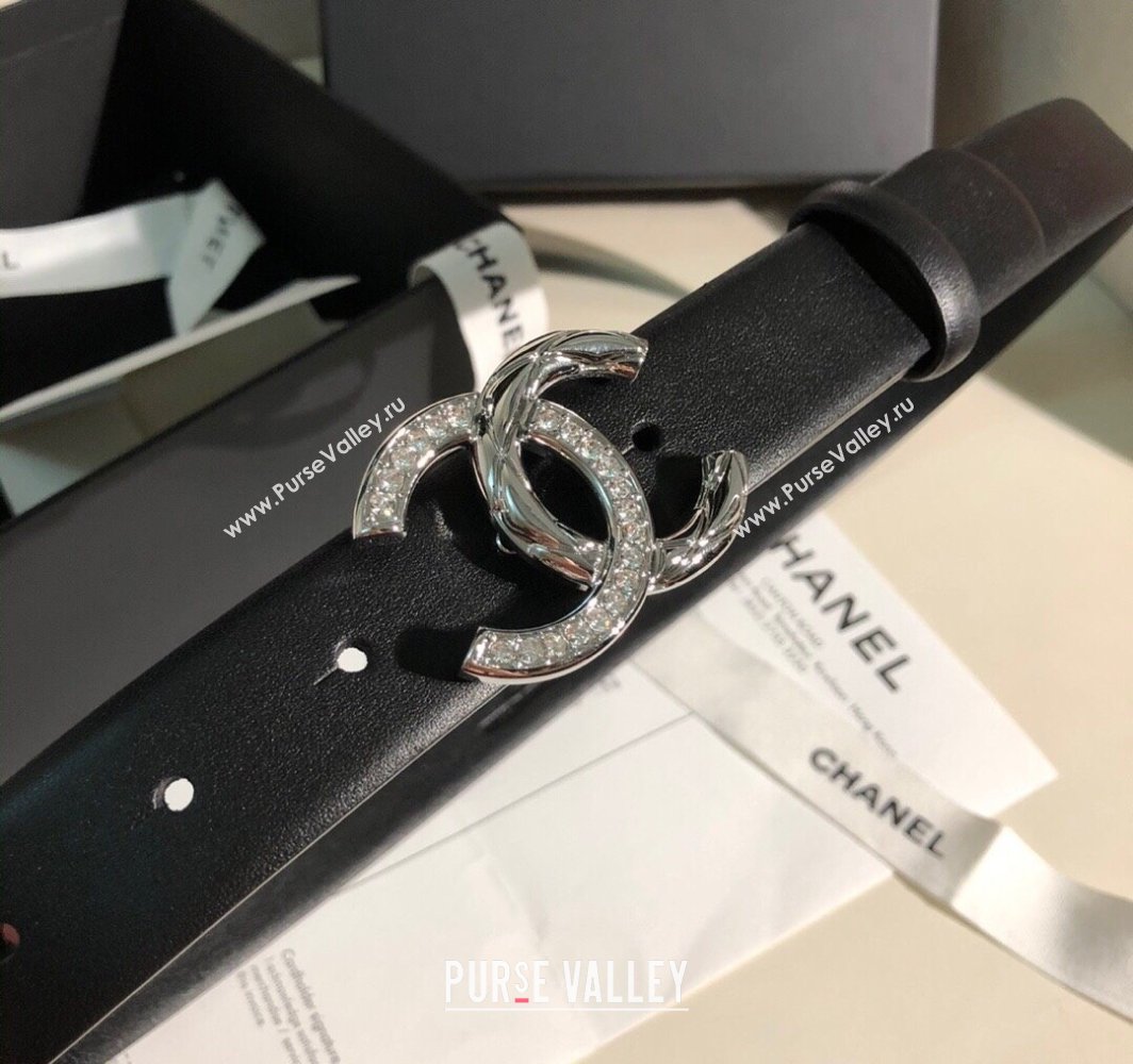Chanel Classic Calfskin Belt 3cm with Strass CC Buckle Black/Silver 2025 0315 (99-250315047)