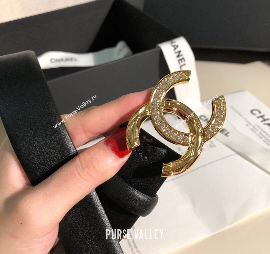 Chanel Classic Calfskin Belt 3cm with Strass CC Buckle Black/Gold 2025 0315 (99-250315048)