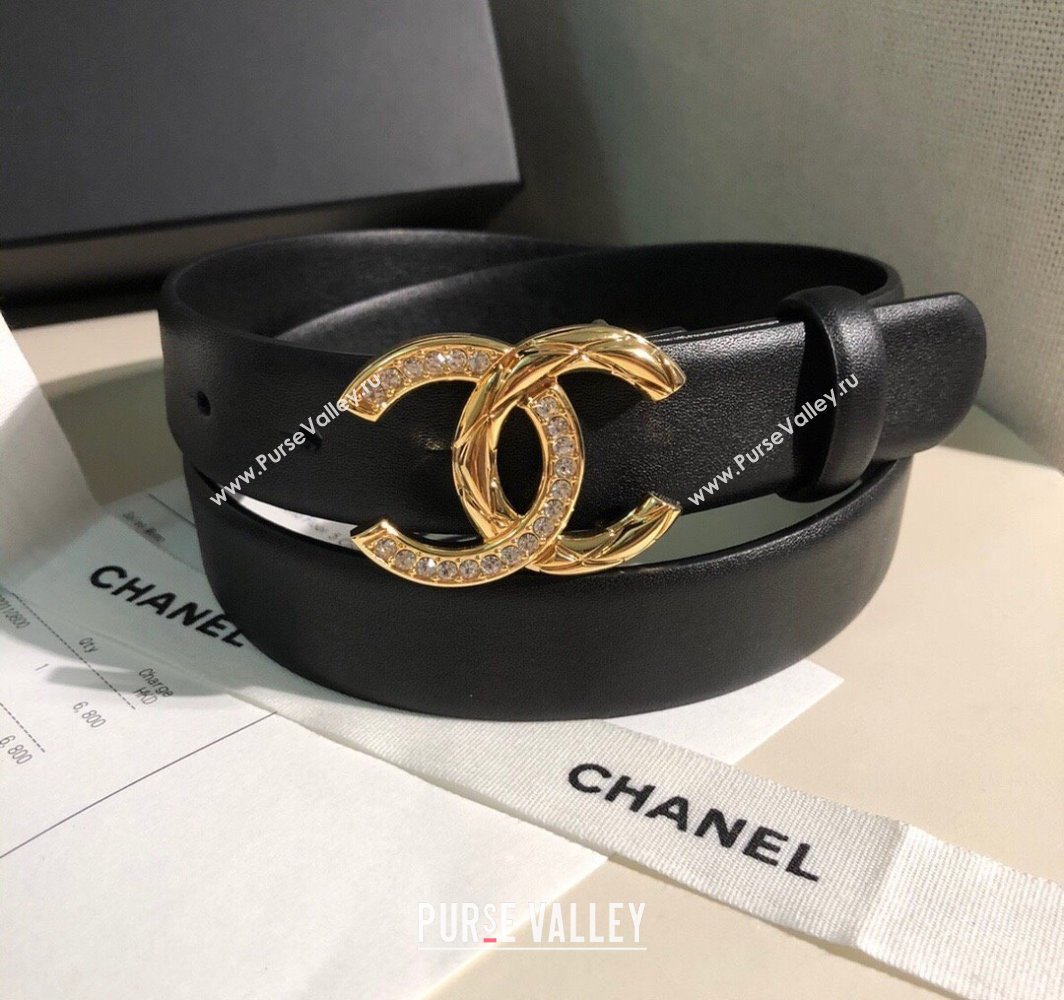 Chanel Classic Calfskin Belt 3cm with Strass CC Buckle Black/Gold 2025 0315 (99-250315048)