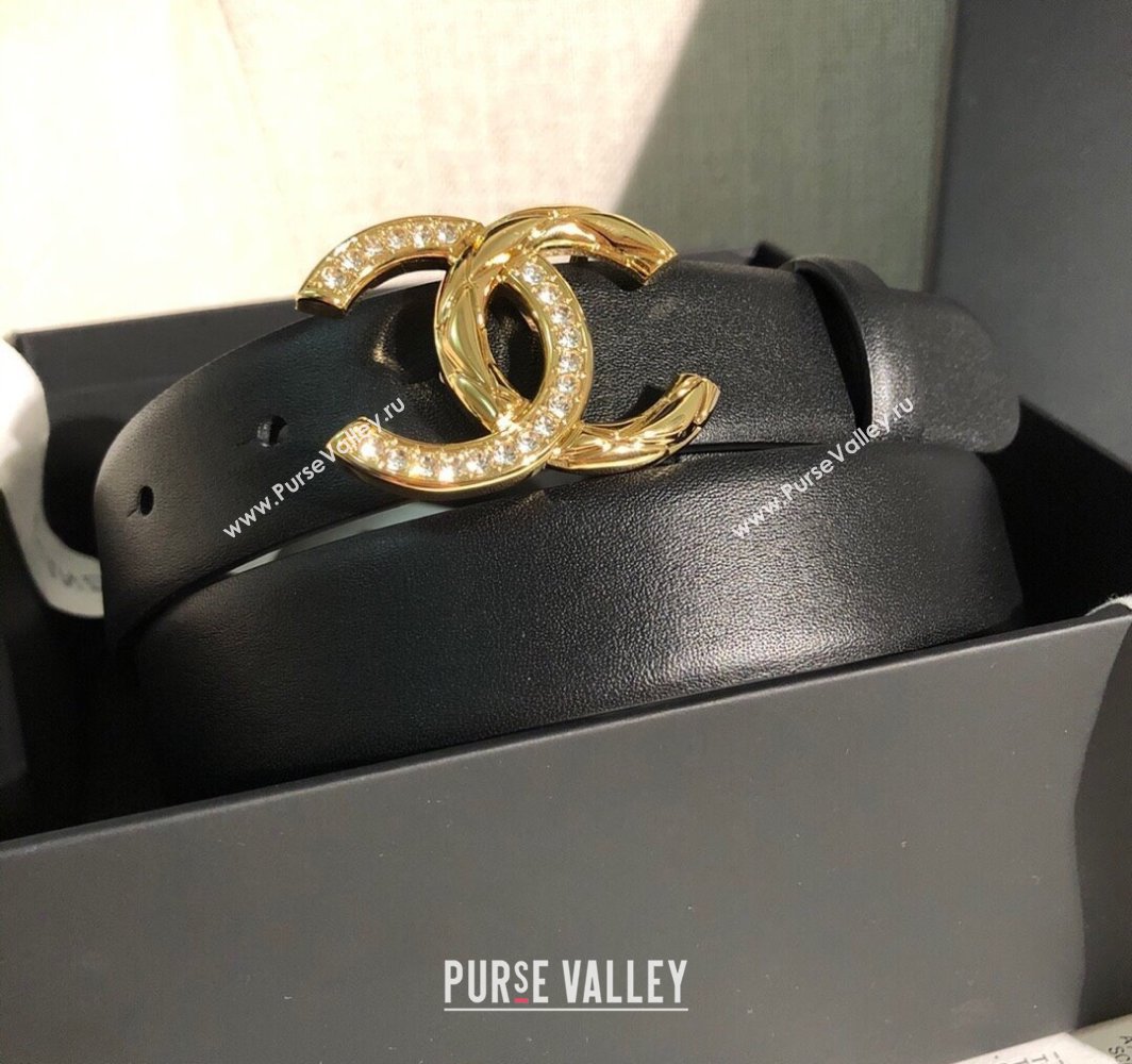 Chanel Classic Calfskin Belt 3cm with Strass CC Buckle Black/Gold 2025 0315 (99-250315048)