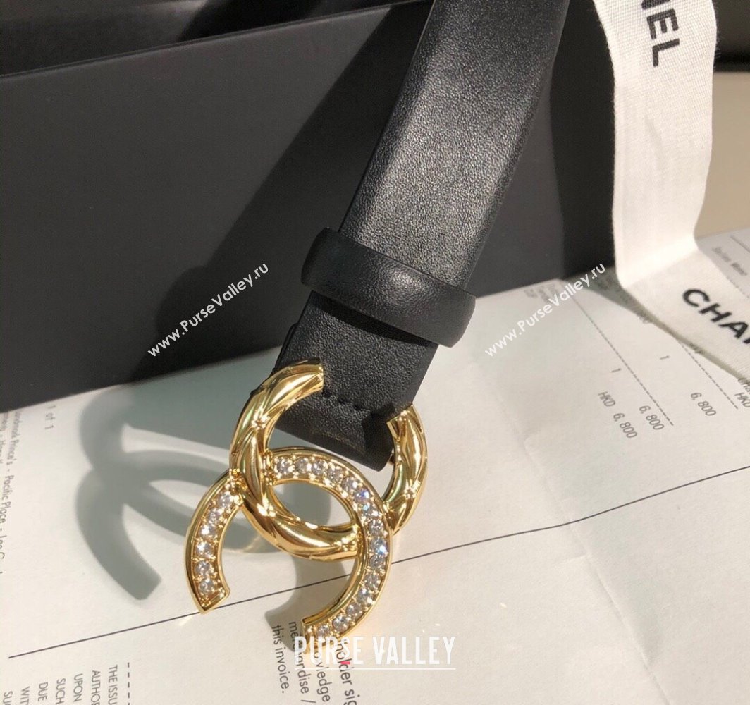 Chanel Classic Calfskin Belt 3cm with Strass CC Buckle Black/Gold 2025 0315 (99-250315048)