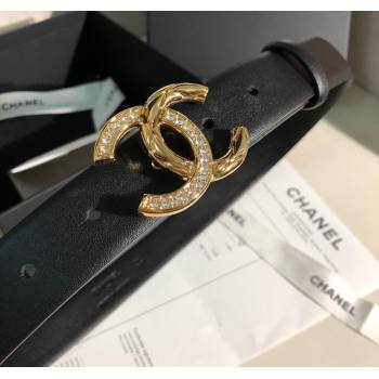 Chanel Classic Calfskin Belt 3cm with Strass CC Buckle Black/Gold 2025 0315 (99-250315048)