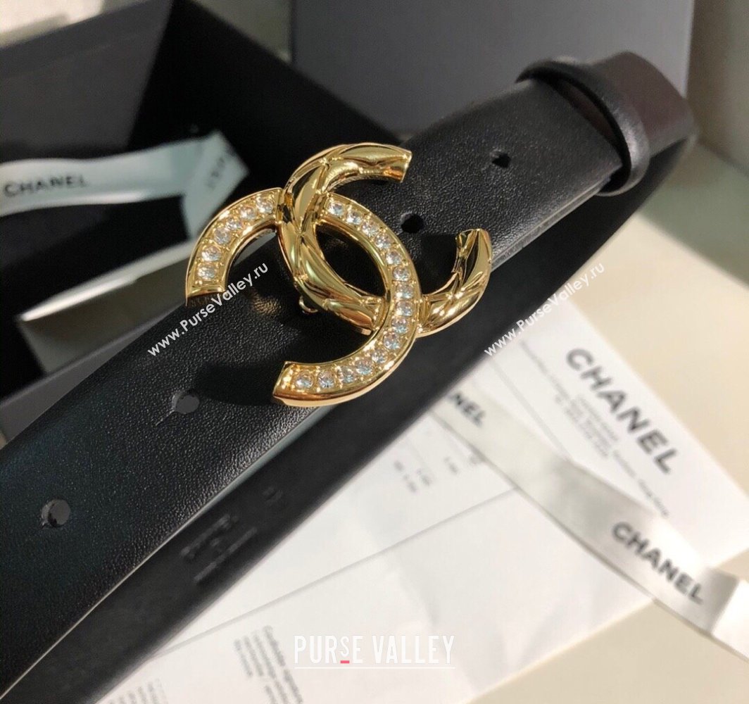 Chanel Classic Calfskin Belt 3cm with Strass CC Buckle Black/Gold 2025 0315 (99-250315048)