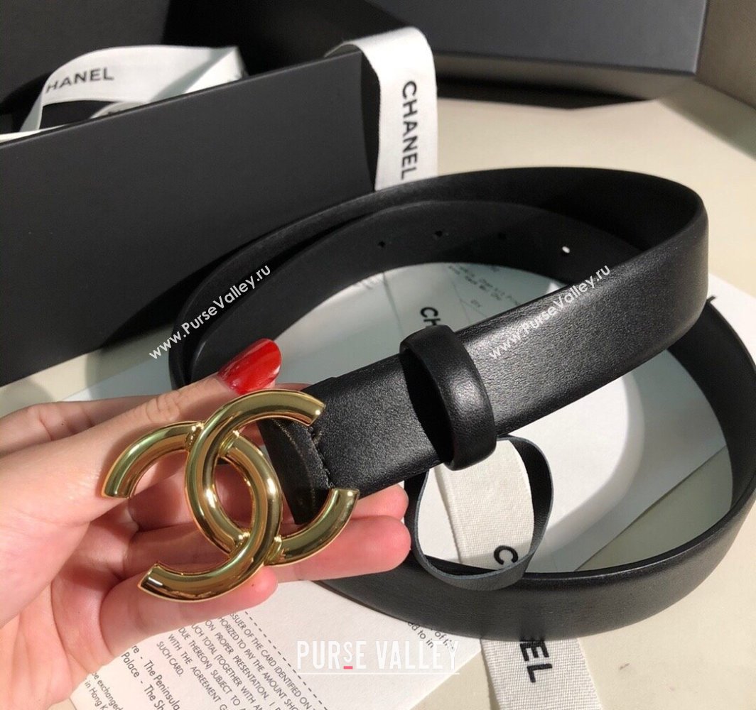 Chanel Classic Calfskin Belt 3cm with Shiny CC Buckle Black/Gold 2025 0315 (99-250315049)