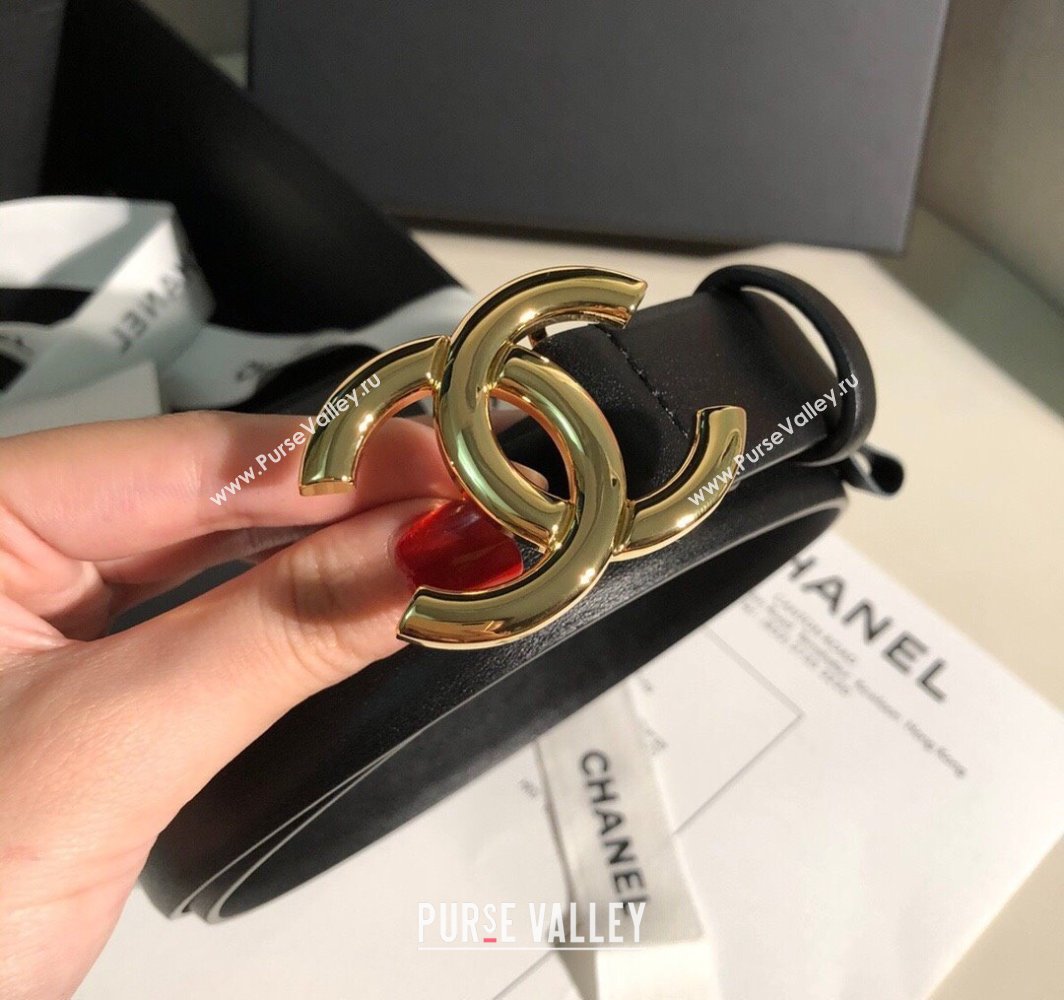 Chanel Classic Calfskin Belt 3cm with Shiny CC Buckle Black/Gold 2025 0315 (99-250315049)