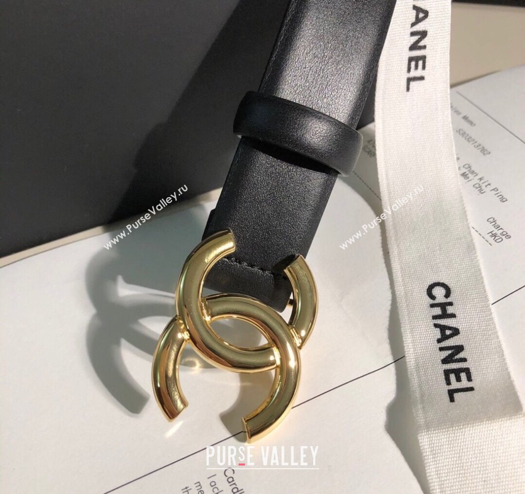 Chanel Classic Calfskin Belt 3cm with Shiny CC Buckle Black/Gold 2025 0315 (99-250315049)