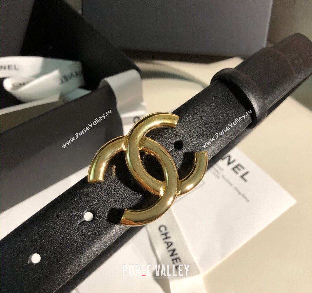 Chanel Classic Calfskin Belt 3cm with Shiny CC Buckle Black/Gold 2025 0315 (99-250315049)