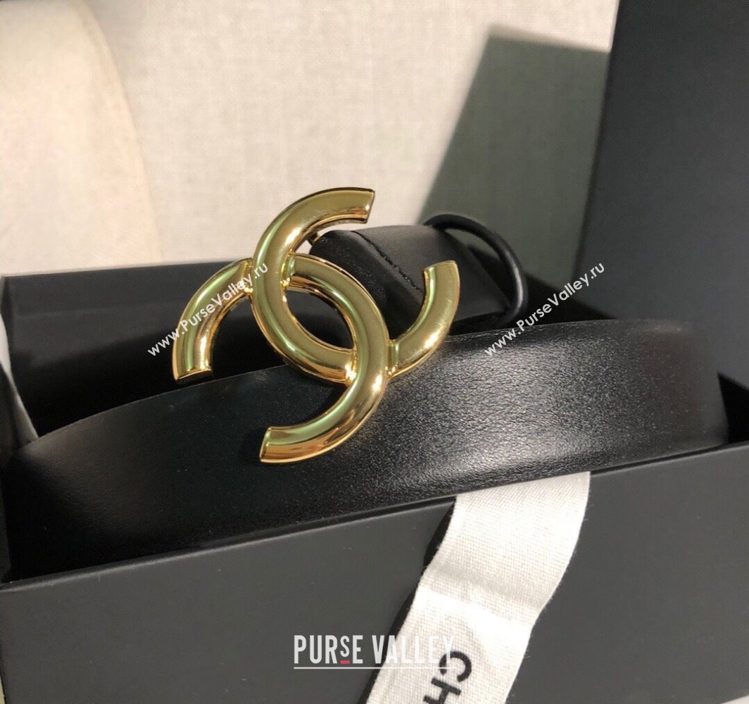 Chanel Classic Calfskin Belt 3cm with Shiny CC Buckle Black/Gold 2025 0315 (99-250315049)