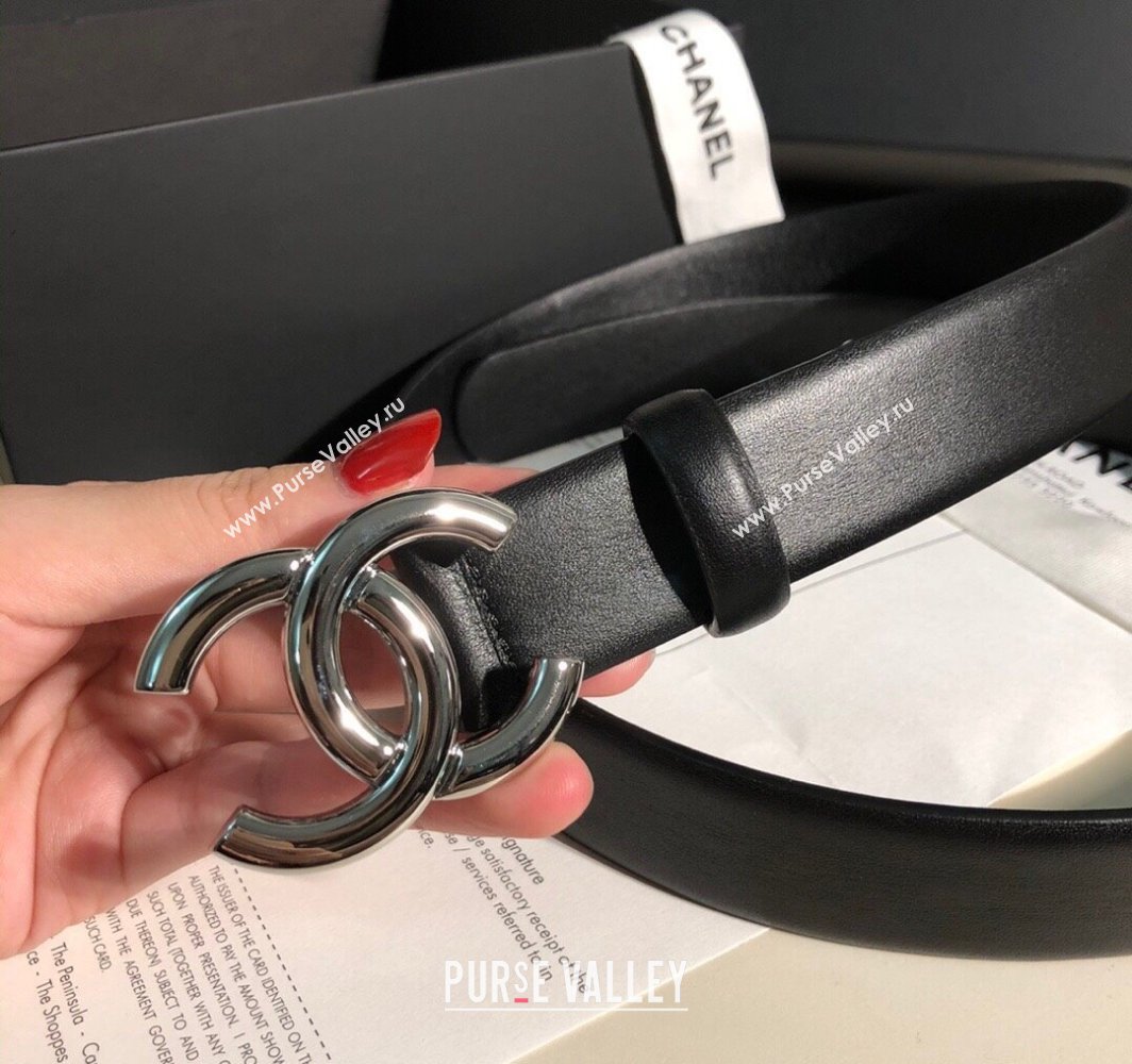 Chanel Classic Calfskin Belt 3cm with Shiny CC Buckle Black/Silver 2025 0315 (99-250315050)