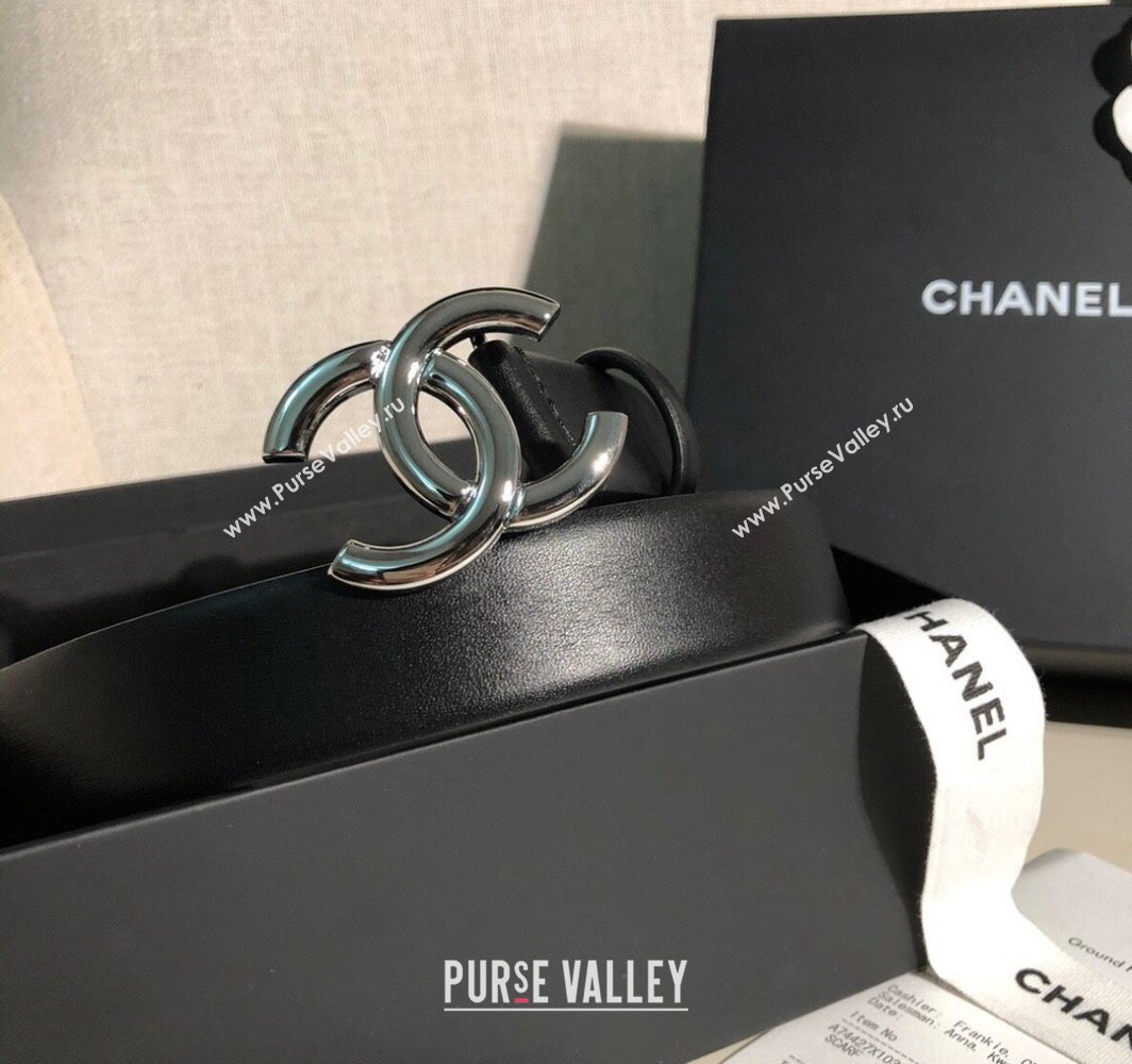 Chanel Classic Calfskin Belt 3cm with Shiny CC Buckle Black/Silver 2025 0315 (99-250315050)