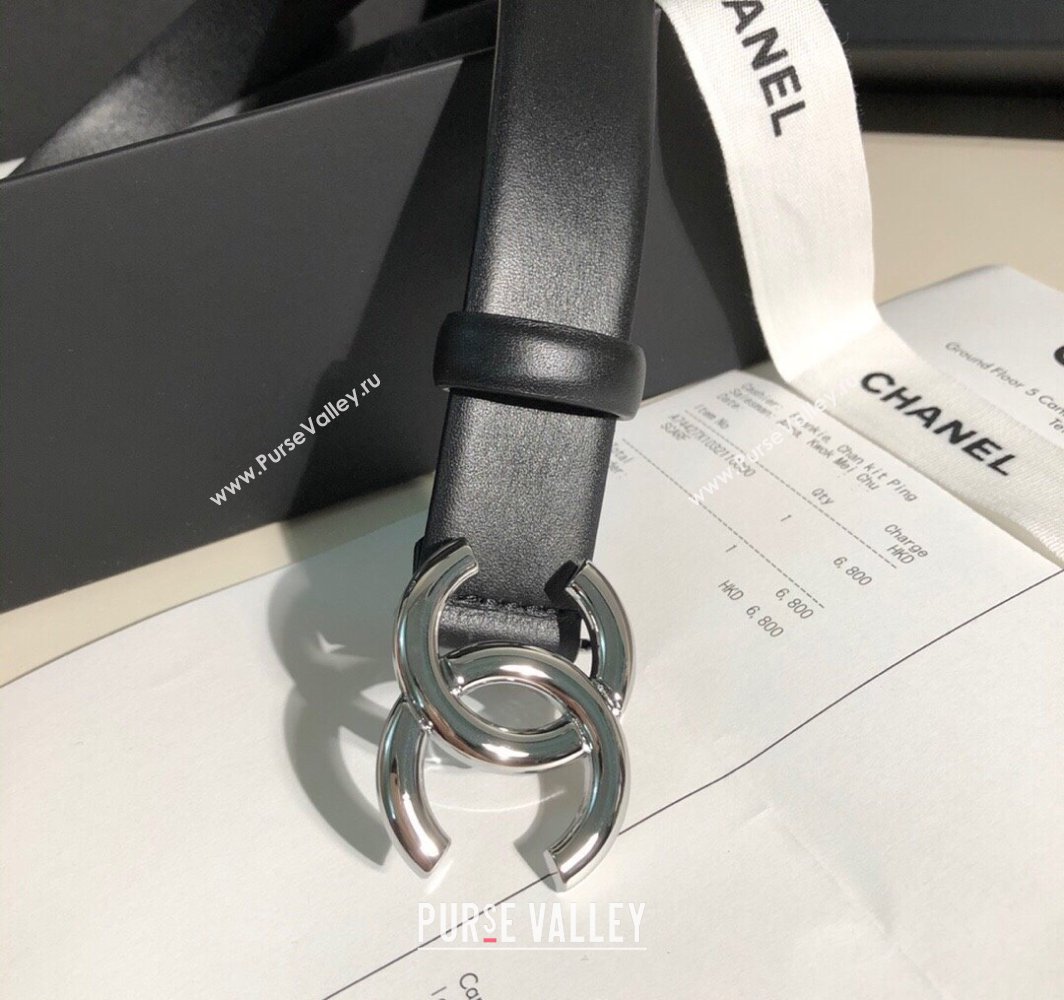 Chanel Classic Calfskin Belt 3cm with Shiny CC Buckle Black/Silver 2025 0315 (99-250315050)