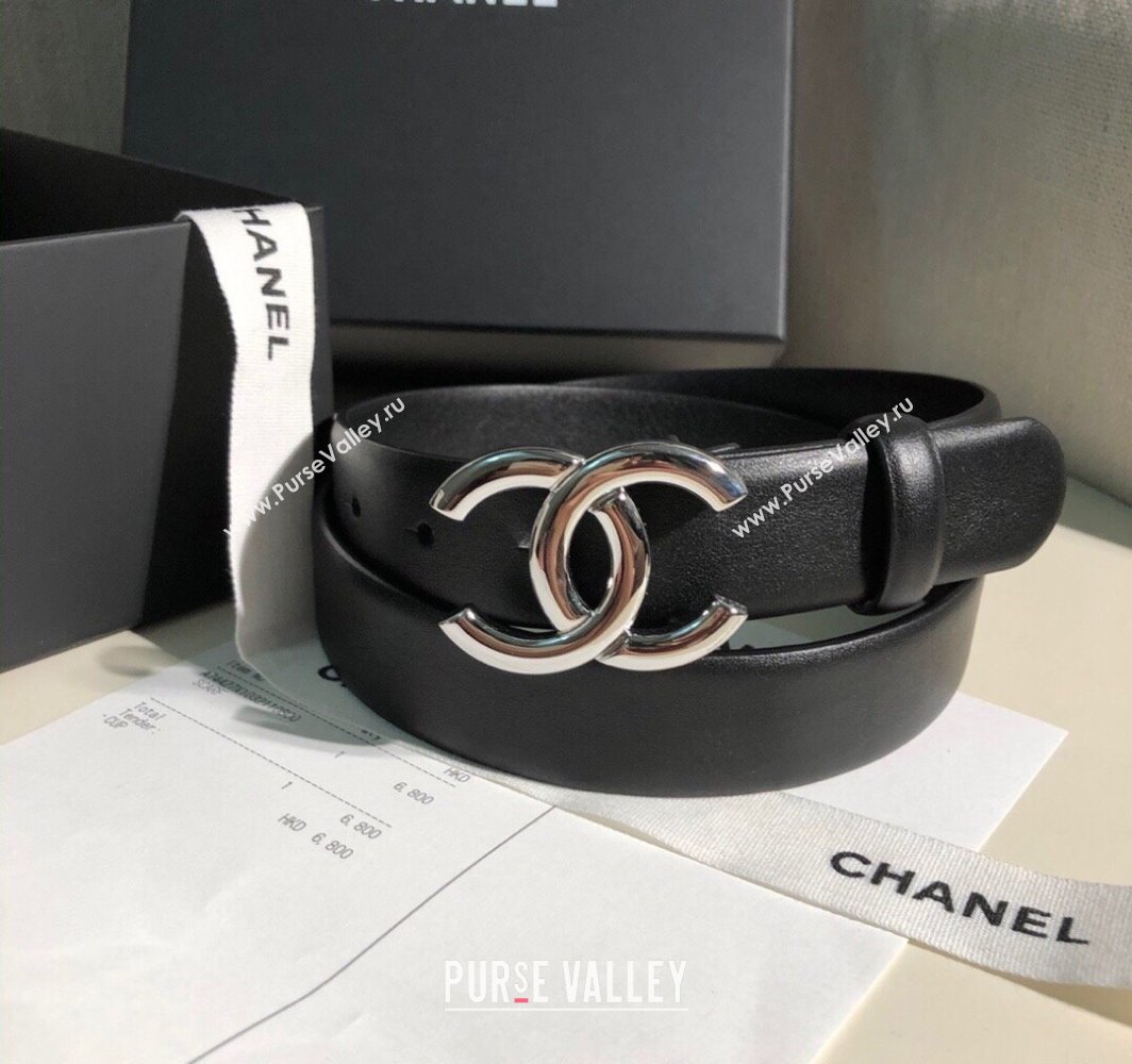 Chanel Classic Calfskin Belt 3cm with Shiny CC Buckle Black/Silver 2025 0315 (99-250315050)