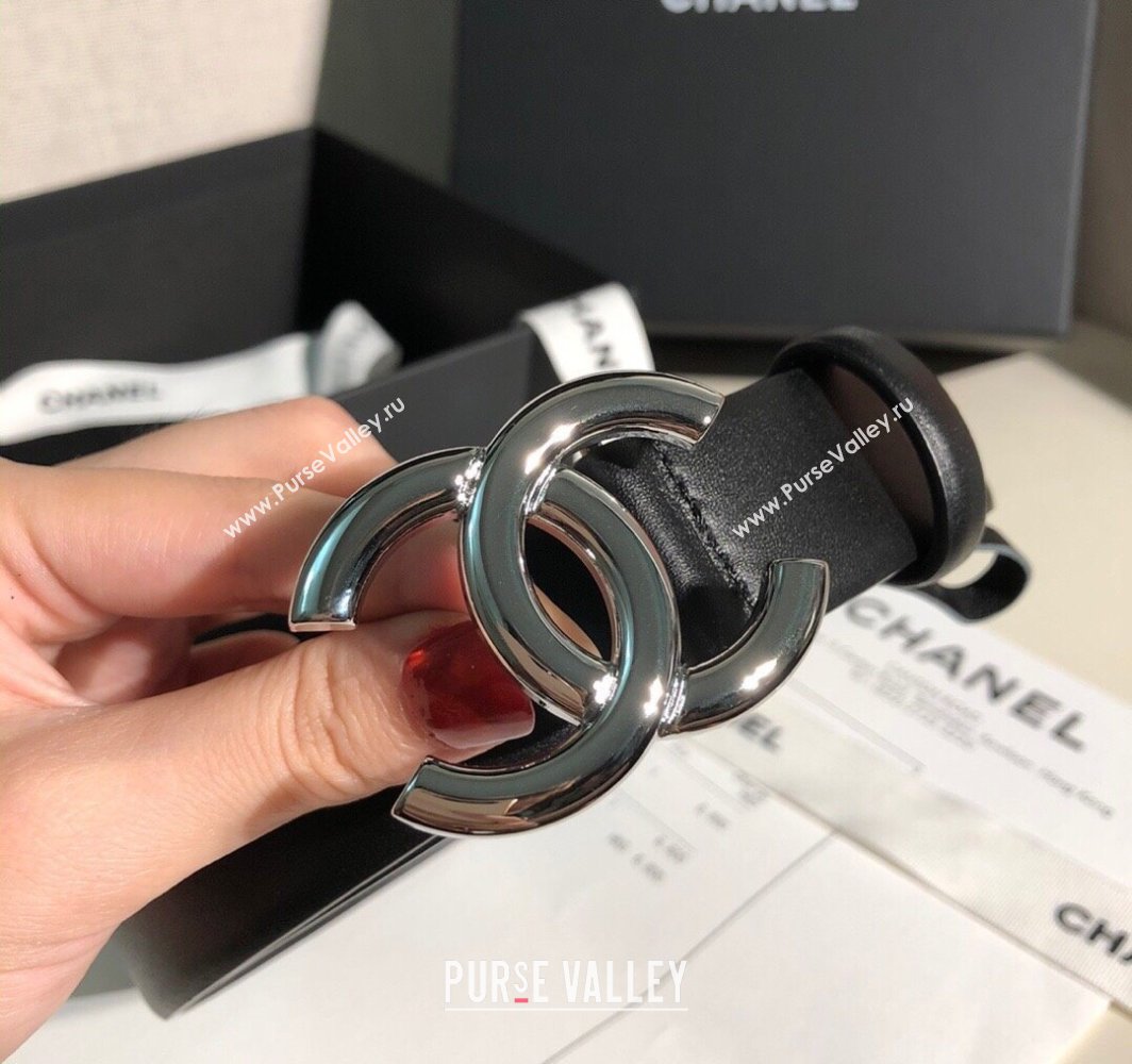 Chanel Classic Calfskin Belt 3cm with Shiny CC Buckle Black/Silver 2025 0315 (99-250315050)