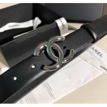 Chanel Classic Calfskin Belt 3cm with Shiny CC Buckle Black/Silver 2025 0315 (99-250315050)