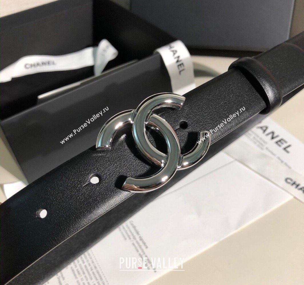 Chanel Classic Calfskin Belt 3cm with Shiny CC Buckle Black/Silver 2025 0315 (99-250315050)