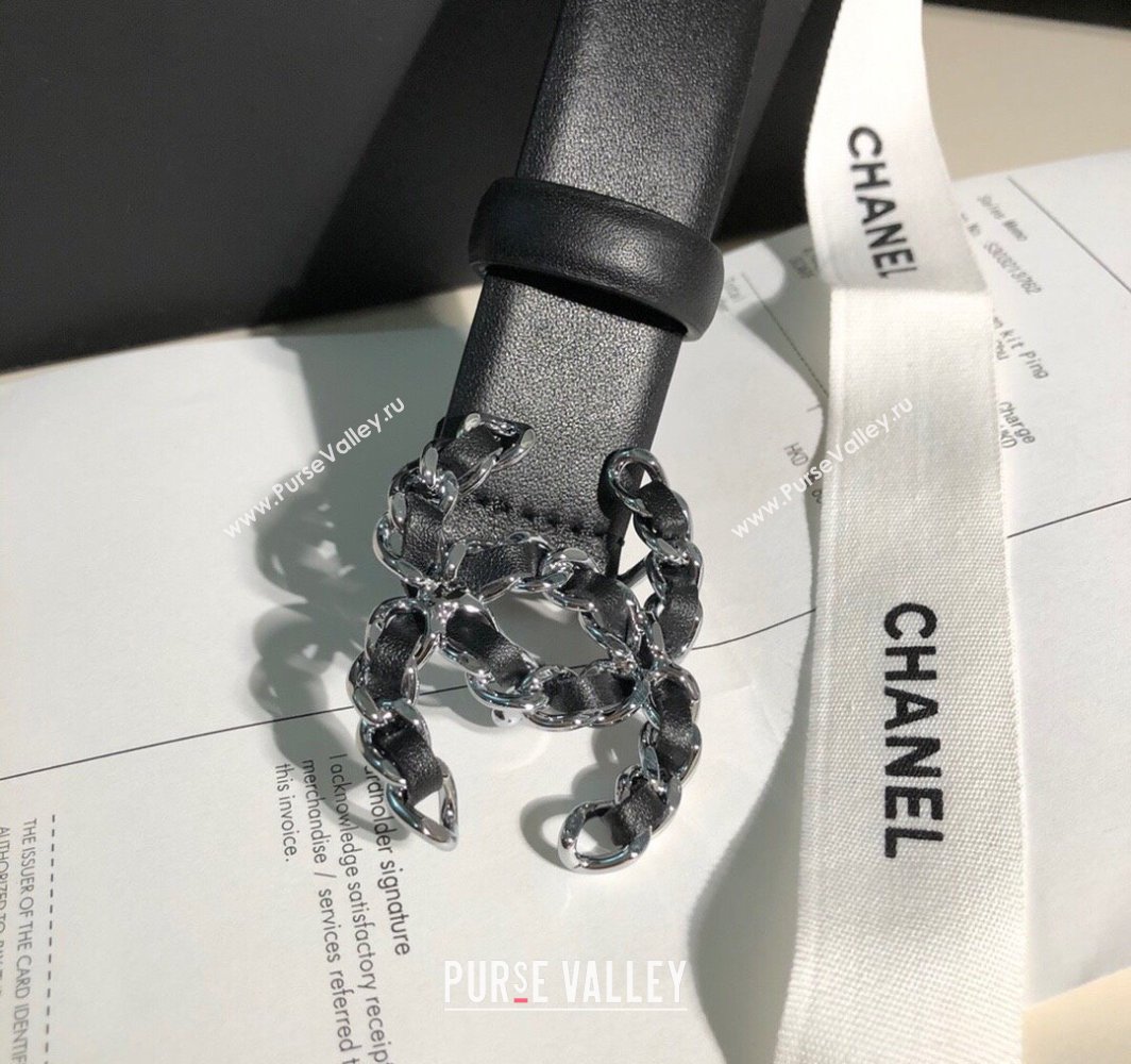 Chanel Classic Calfskin Belt 3cm with Chain CC Buckle Black/Silver 2025 0315 (99-250315051)