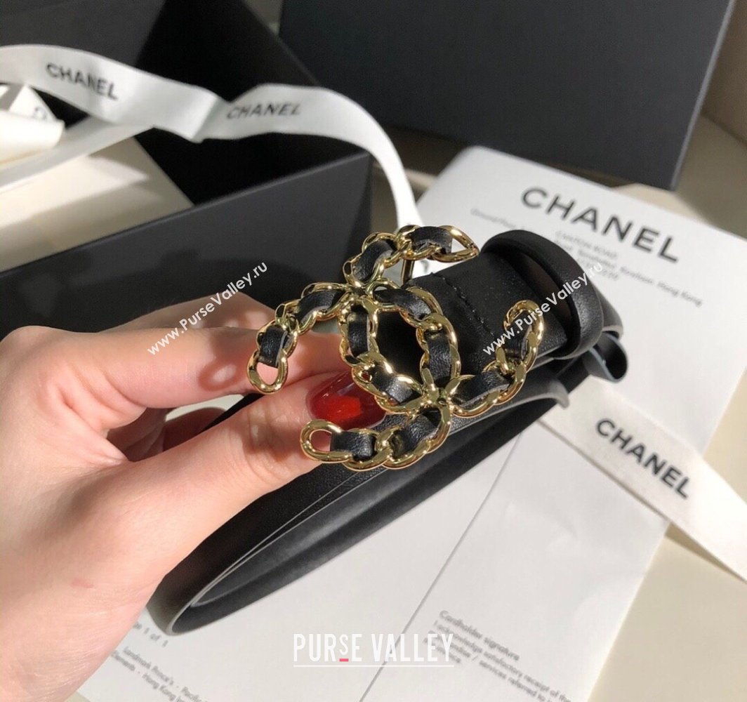 Chanel Classic Calfskin Belt 3cm with Chain CC Buckle Black/Gold 2025 0315 (99-250315052)