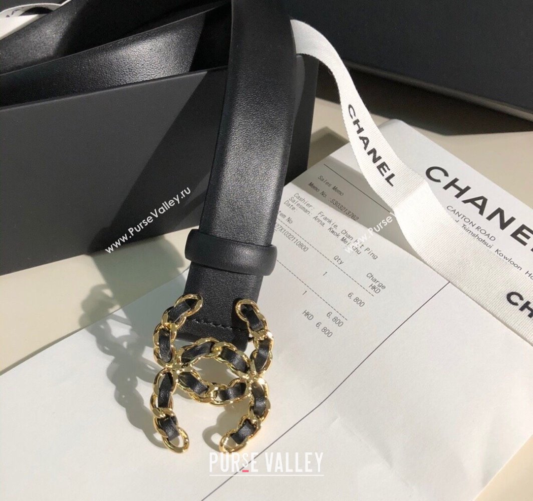Chanel Classic Calfskin Belt 3cm with Chain CC Buckle Black/Gold 2025 0315 (99-250315052)