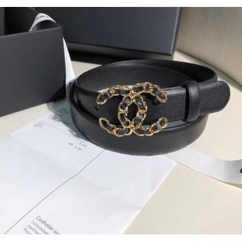 Chanel Classic Calfskin Belt 3cm with Chain CC Buckle Black/Gold 2025 0315 (99-250315052)
