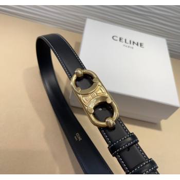 Celine Calfskin Belt 2.5cm with Metal-Tone Triomphe Buckle Black/Gold 2025 0317 (99-250317012)