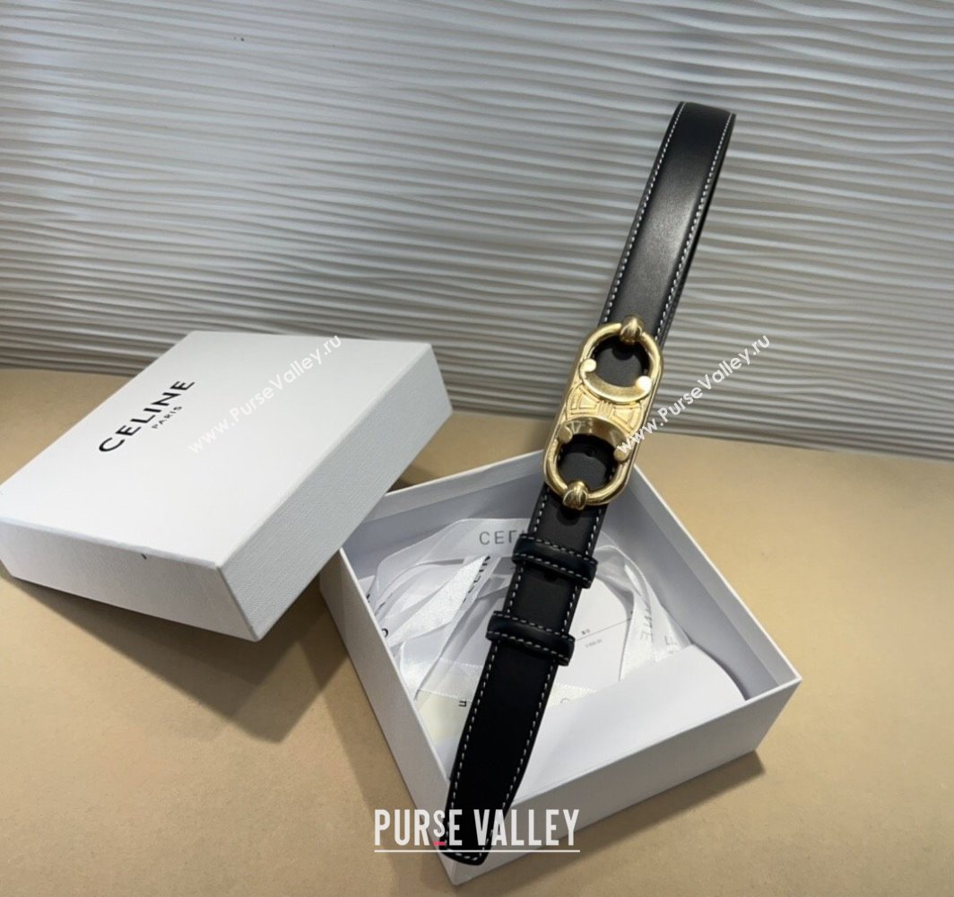 Celine Calfskin Belt 2.5cm with Metal-Tone Triomphe Buckle Black/Gold 2025 0317 (99-250317012)