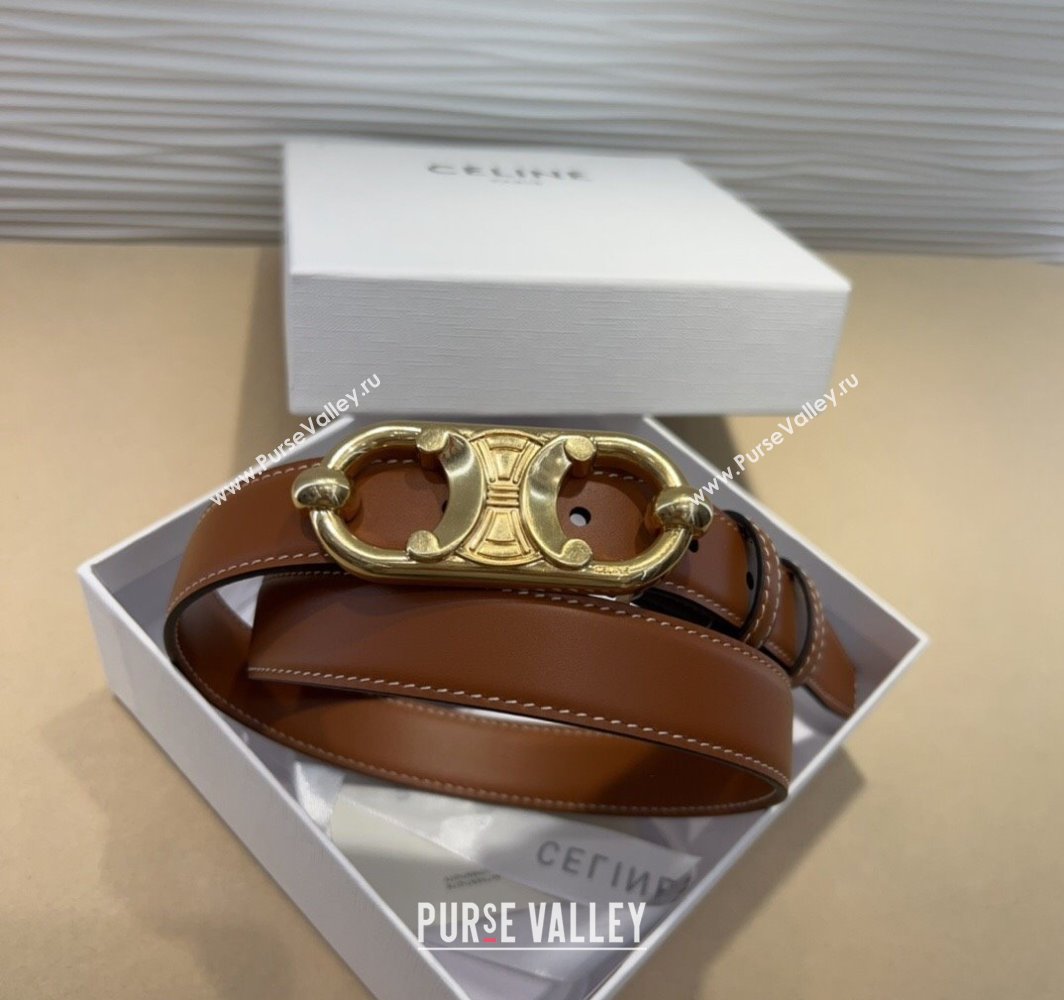 Celine Calfskin Belt 2.5cm with Metal-Tone Triomphe Buckle Brown 2025 0317 (99-250317015)