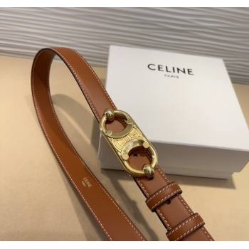 Celine Calfskin Belt 2.5cm with Metal-Tone Triomphe Buckle Brown 2025 0317 (99-250317015)