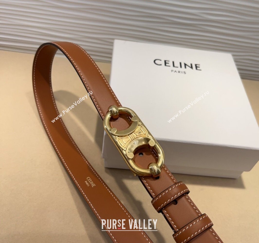 Celine Calfskin Belt 2.5cm with Metal-Tone Triomphe Buckle Brown 2025 0317 (99-250317015)