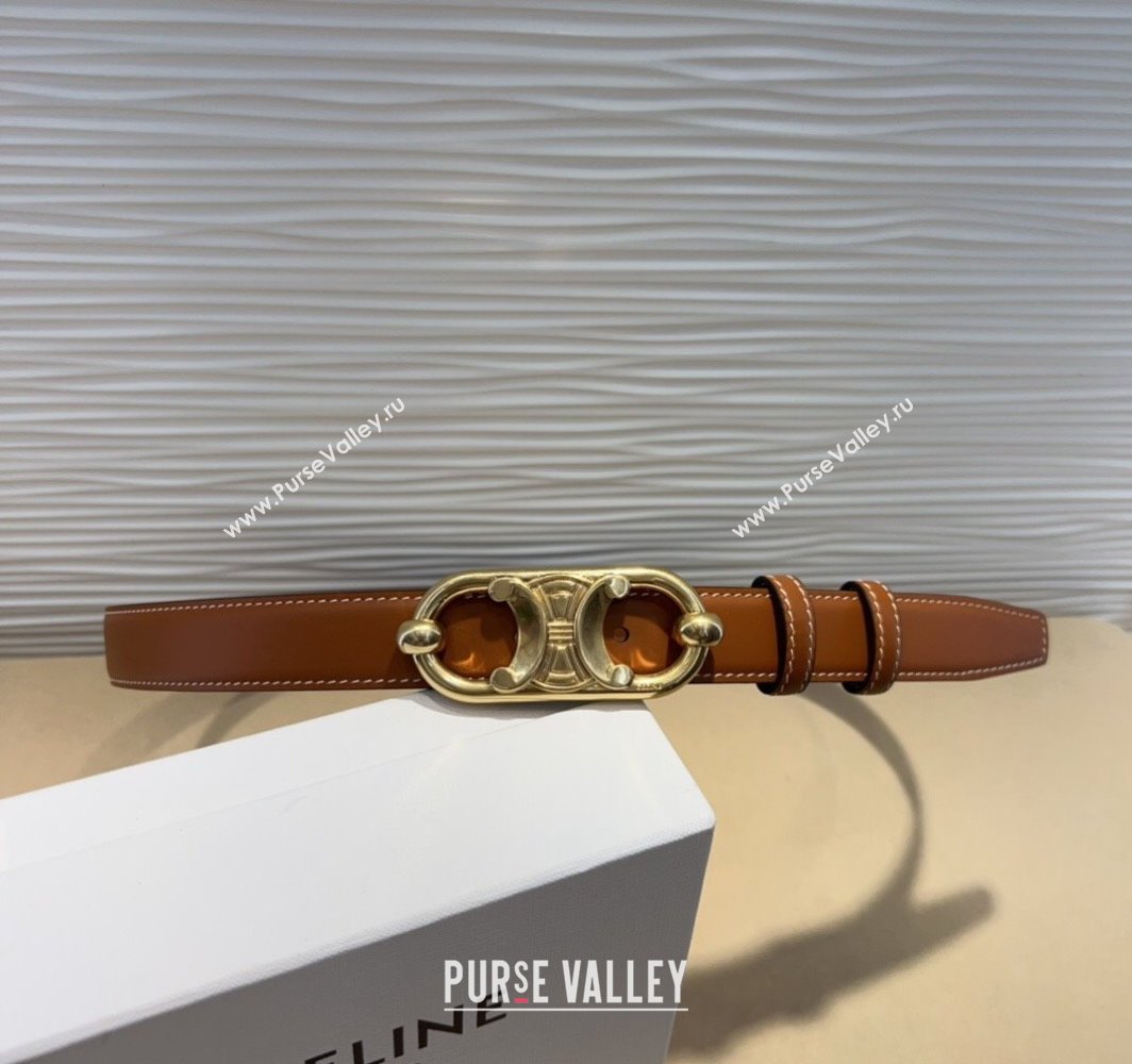 Celine Calfskin Belt 2.5cm with Metal-Tone Triomphe Buckle Brown 2025 0317 (99-250317015)