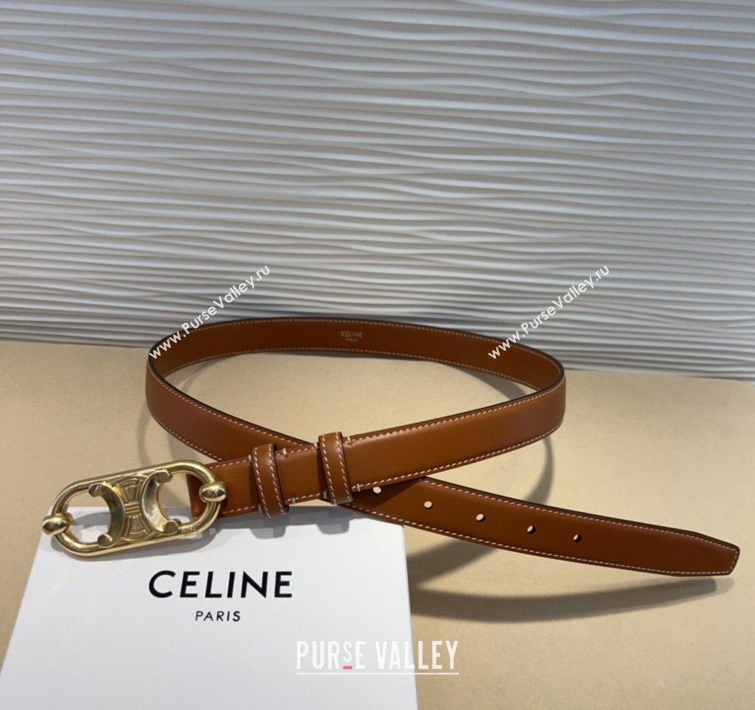 Celine Calfskin Belt 2.5cm with Metal-Tone Triomphe Buckle Brown 2025 0317 (99-250317015)
