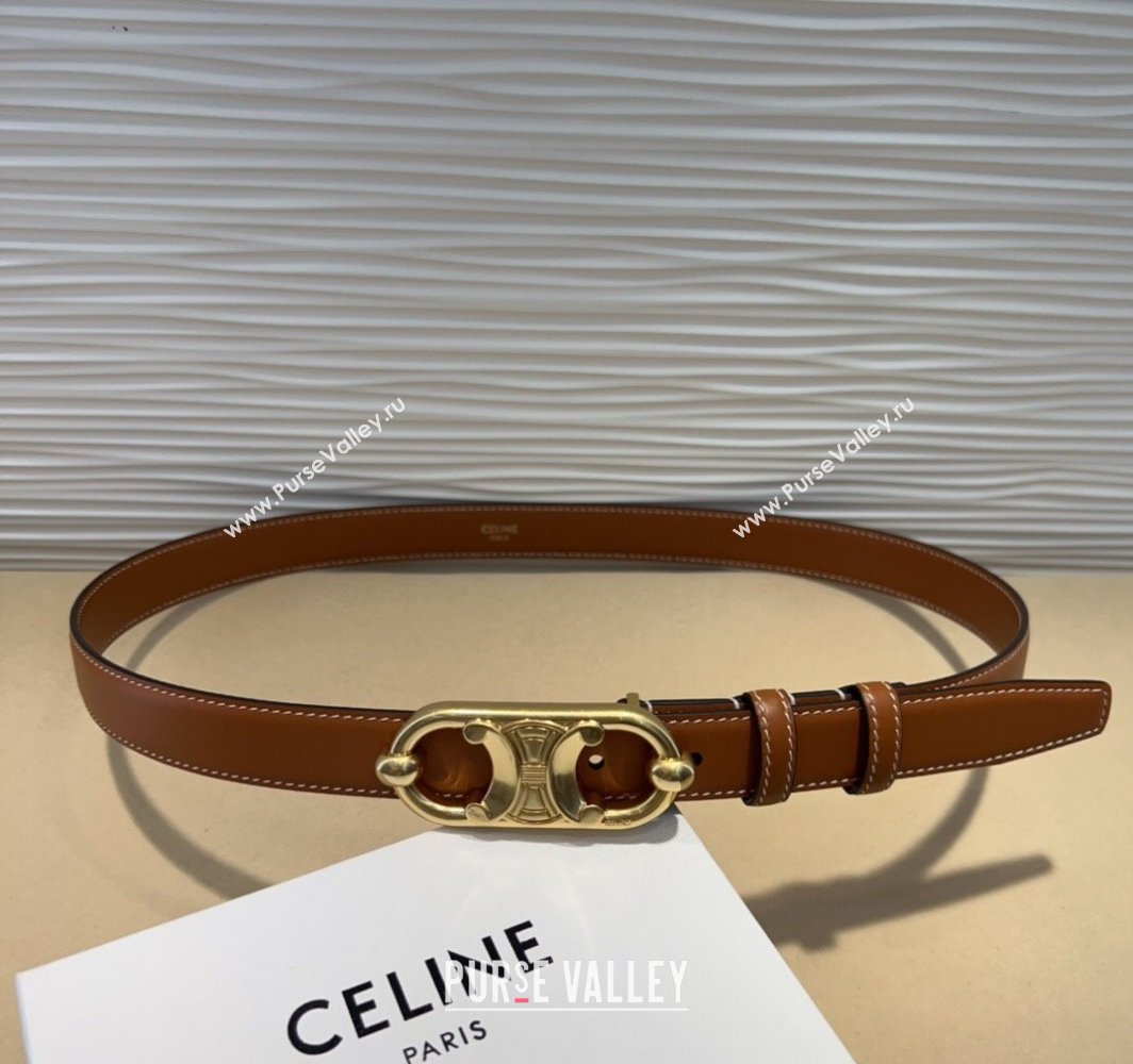 Celine Calfskin Belt 2.5cm with Metal-Tone Triomphe Buckle Brown 2025 0317 (99-250317015)