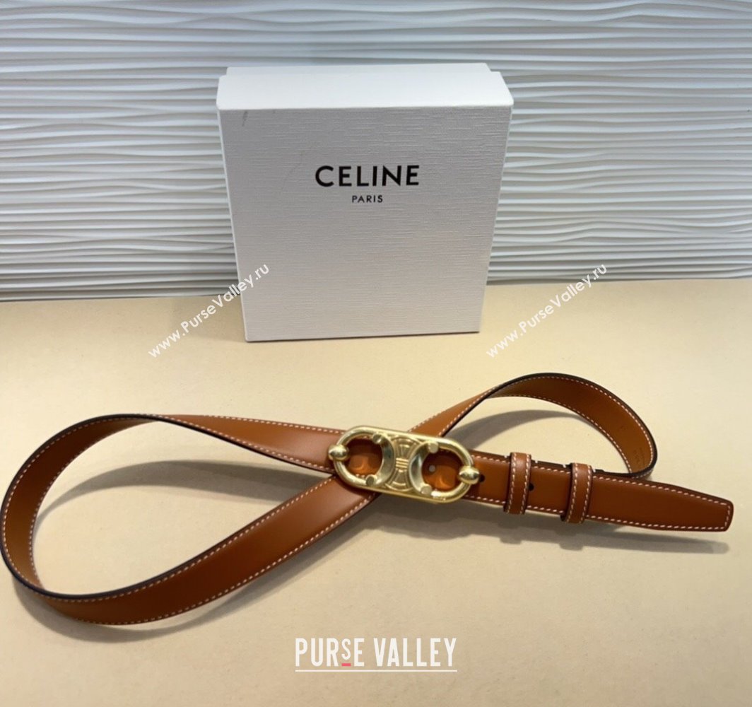 Celine Calfskin Belt 2.5cm with Metal-Tone Triomphe Buckle Brown 2025 0317 (99-250317015)