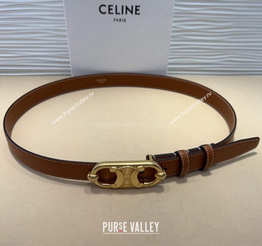 Celine Calfskin Belt 2.5cm with Metal-Tone Triomphe Buckle Brown 2025 0317 (99-250317015)