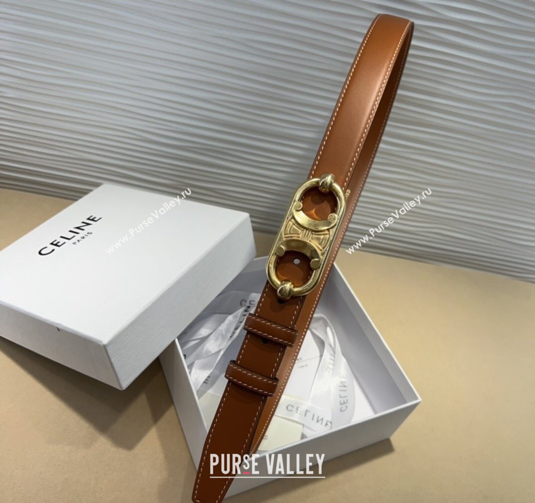 Celine Calfskin Belt 2.5cm with Metal-Tone Triomphe Buckle Brown 2025 0317 (99-250317015)