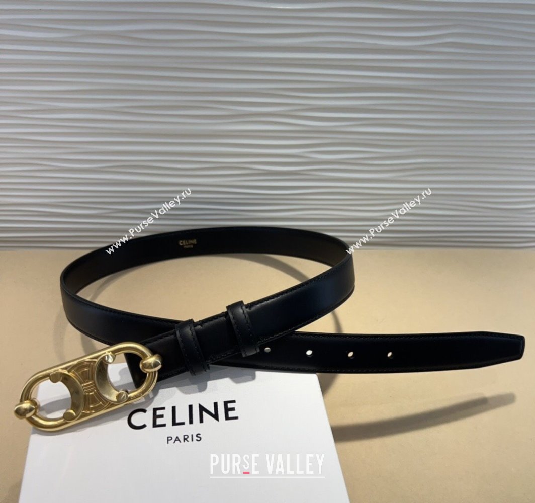 Celine Calfskin Belt 2.5cm with Metal-Tone Triomphe Buckle Black2 2025 0317 (99-250317016)