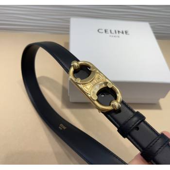 Celine Calfskin Belt 2.5cm with Metal-Tone Triomphe Buckle Black2 2025 0317 (99-250317016)