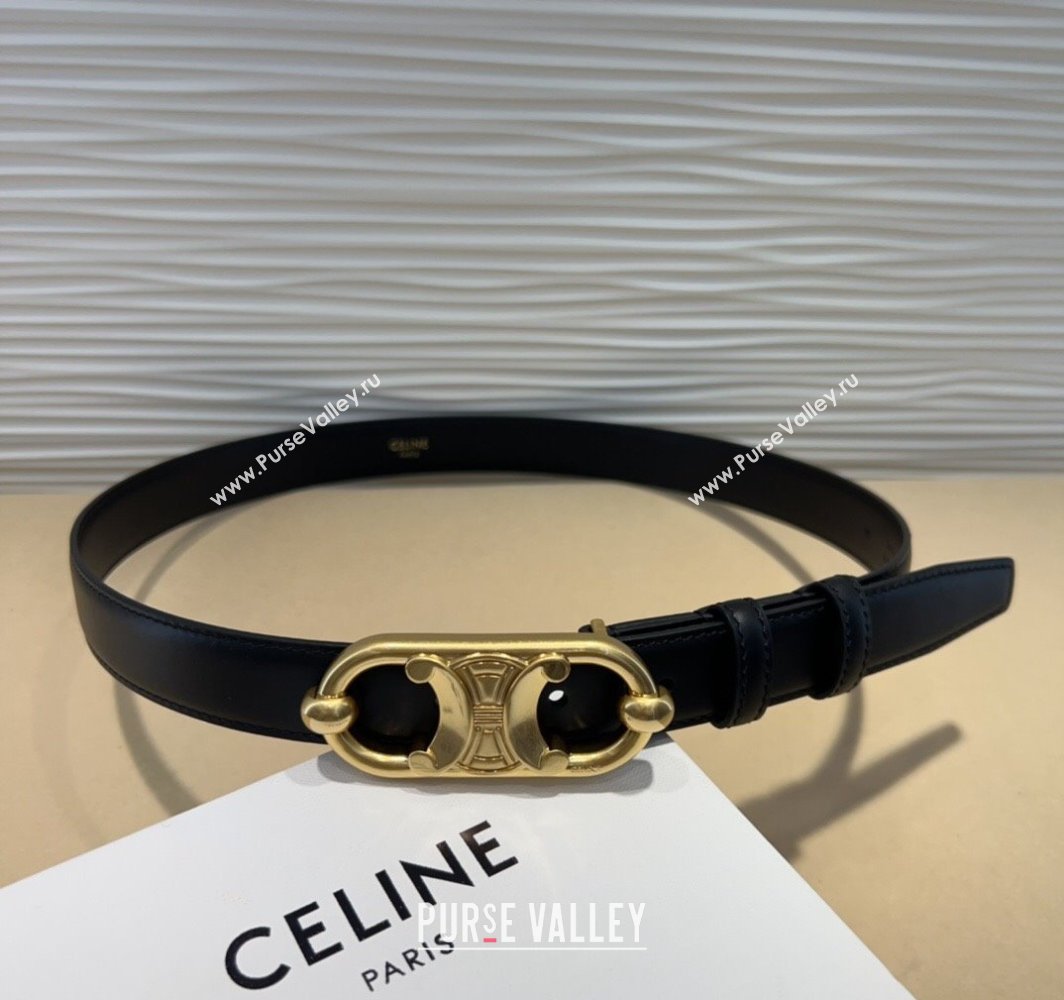 Celine Calfskin Belt 2.5cm with Metal-Tone Triomphe Buckle Black2 2025 0317 (99-250317016)