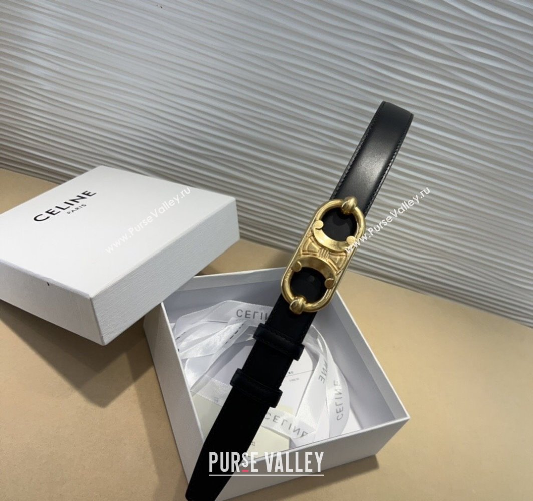 Celine Calfskin Belt 2.5cm with Metal-Tone Triomphe Buckle Black2 2025 0317 (99-250317016)