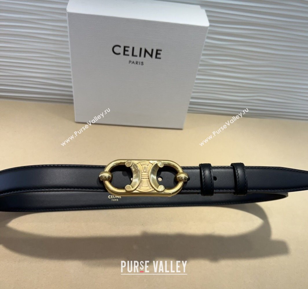Celine Calfskin Belt 2.5cm with Metal-Tone Triomphe Buckle Black2 2025 0317 (99-250317016)
