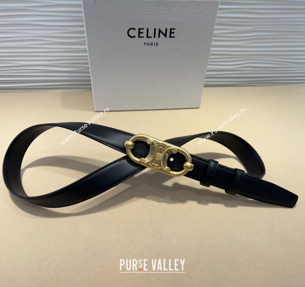Celine Calfskin Belt 2.5cm with Metal-Tone Triomphe Buckle Black2 2025 0317 (99-250317016)