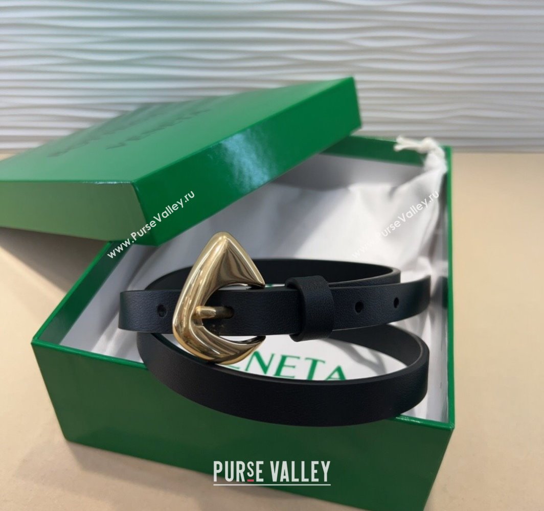 Bottega Veneta Womens Soft Calfskin Belt 1.5cm with Triangle Buckle Black 2025 0315 (99-250315089)