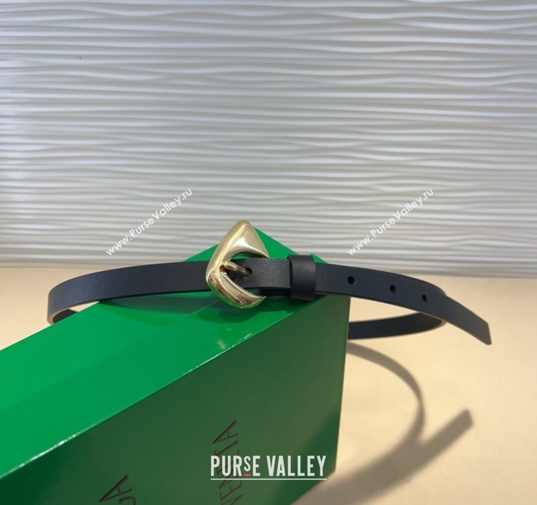 Bottega Veneta Womens Soft Calfskin Belt 1.5cm with Triangle Buckle Black 2025 0315 (99-250315089)